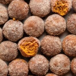 mini cinnamon sugar pumpkin muffins overhead photo.