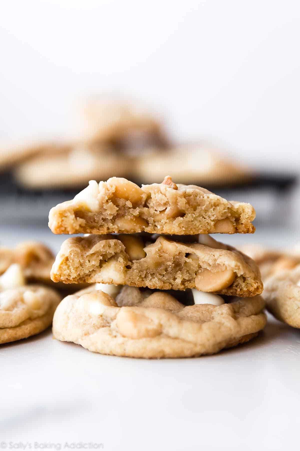 stack of white chocolate macadamia nut cookies