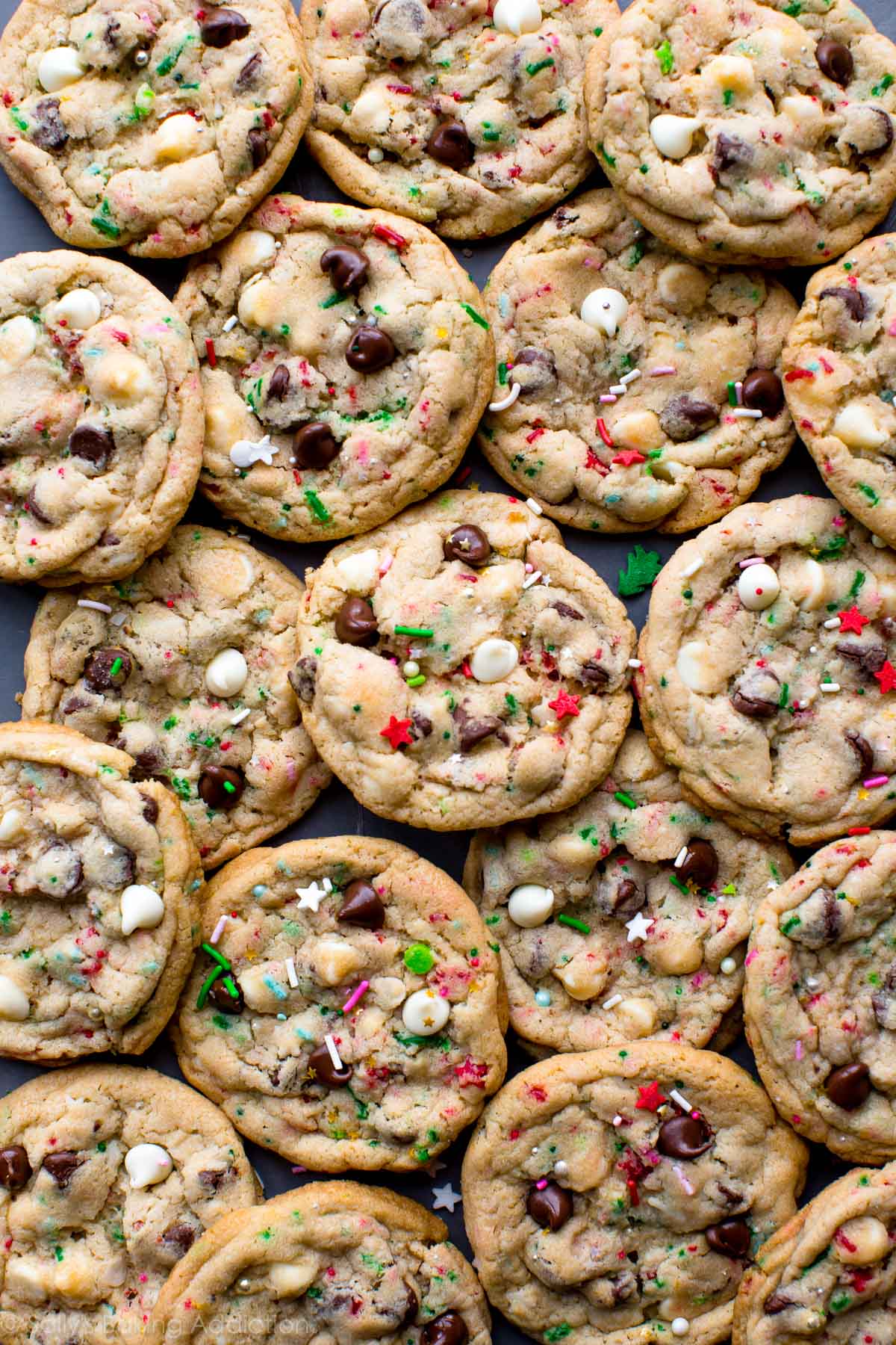 cake batter christmas chocolate chip cookies