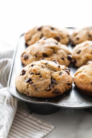 Chocolate chip muffins in jumbo muffin pan