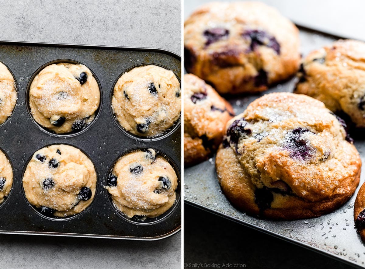 jumbo blueberry muffins in a muffin pan