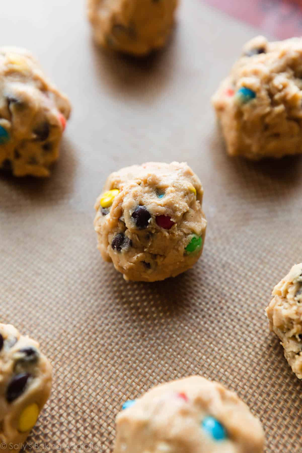 Cookie dough balls on cookie sheet before baking