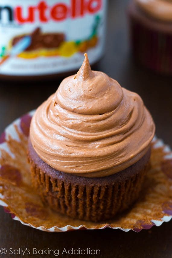 chocolate cupcake topped with Nutella frosting