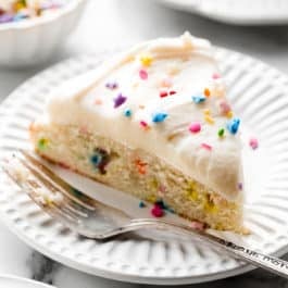 slice of sprinkle funfetti cake