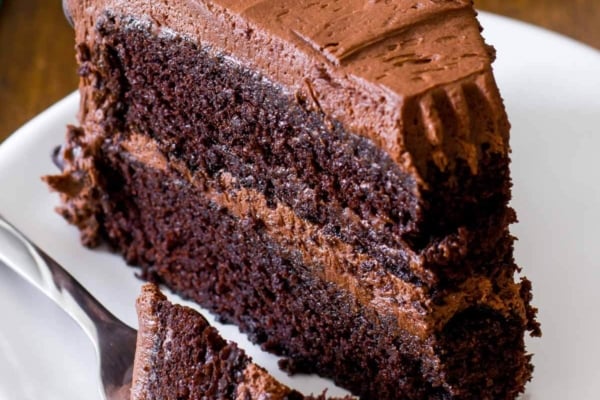 slice of chocolate cake on a plate