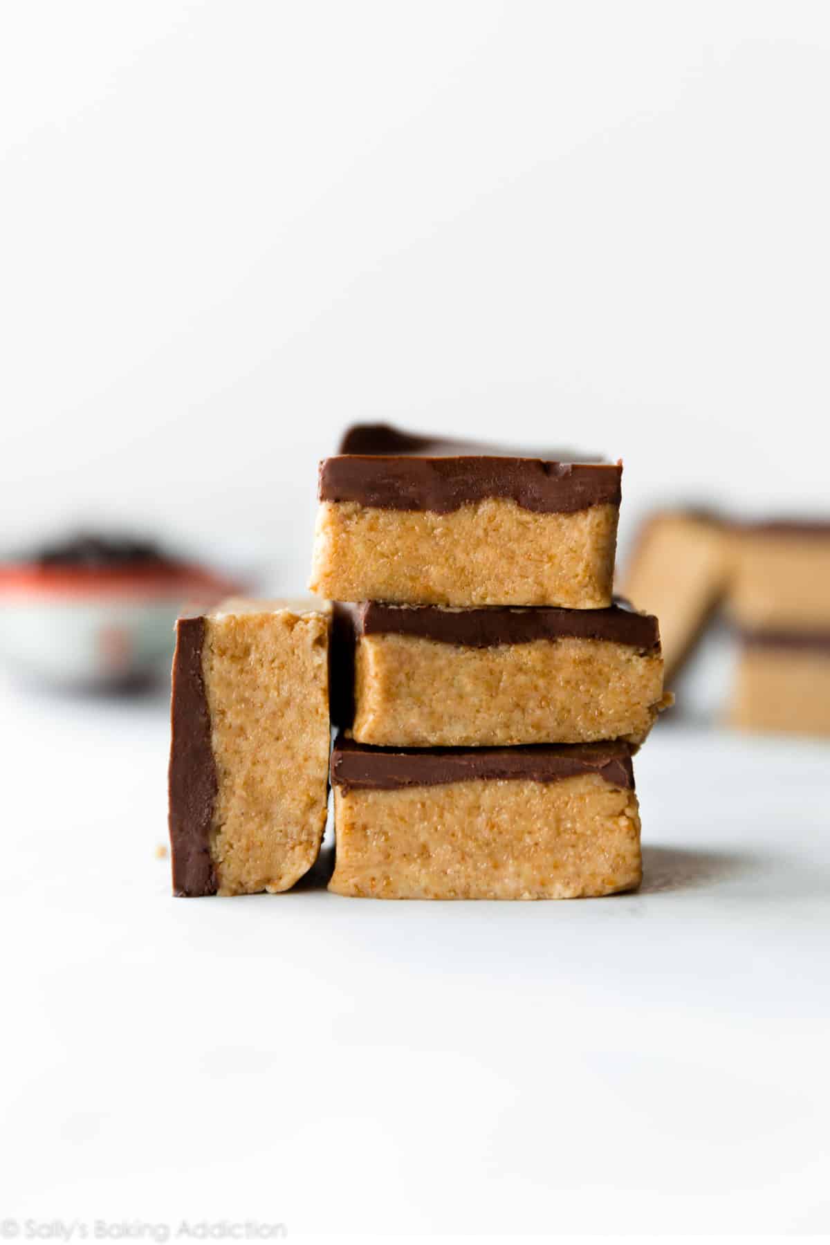 Stack of no bake peanut butter bars