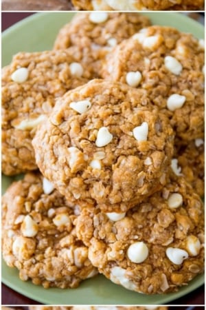 3 images of Biscoff white chocolate oatmeal cookies