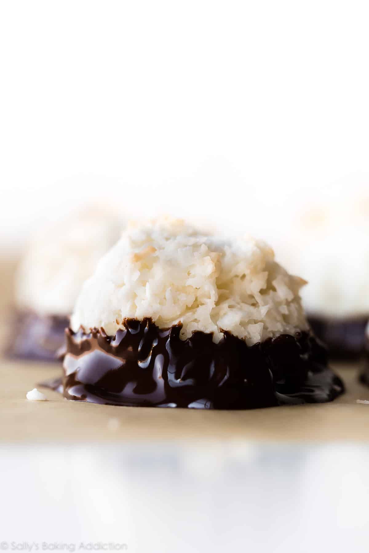 Coconut macaroon dipped in dark chocolate