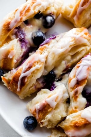 blueberry cream cheese pastry braid cut into pieces