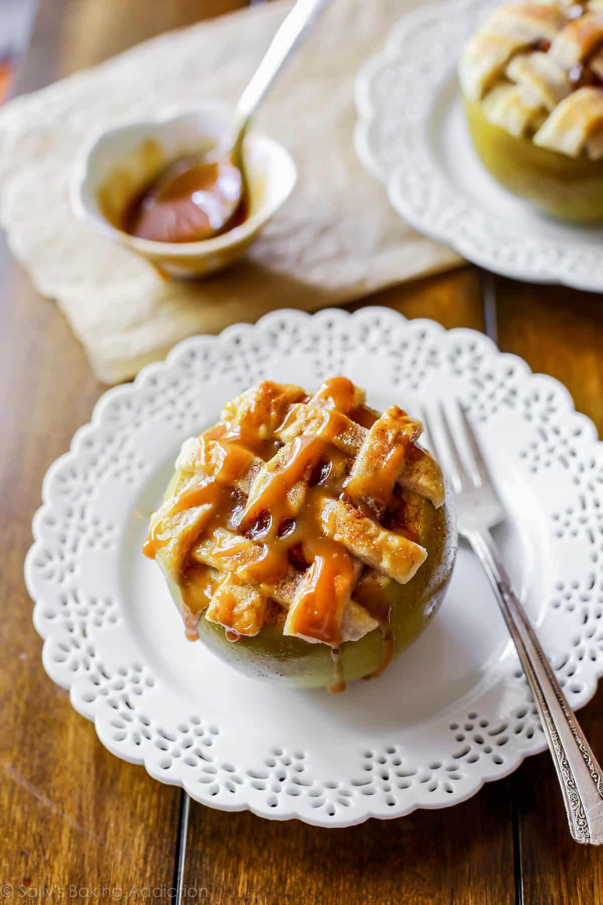 apple pie baked apples on white plates