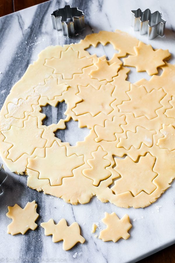 pie crust rolled out with leaf cut outs