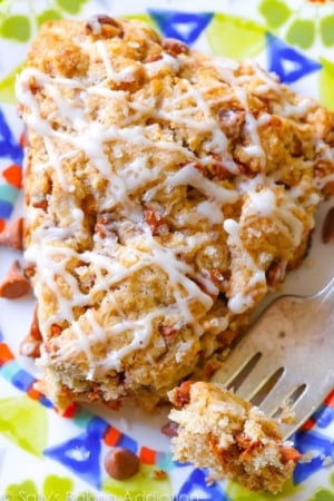 Cinnamon scone with cinnamon chips and coffee icing