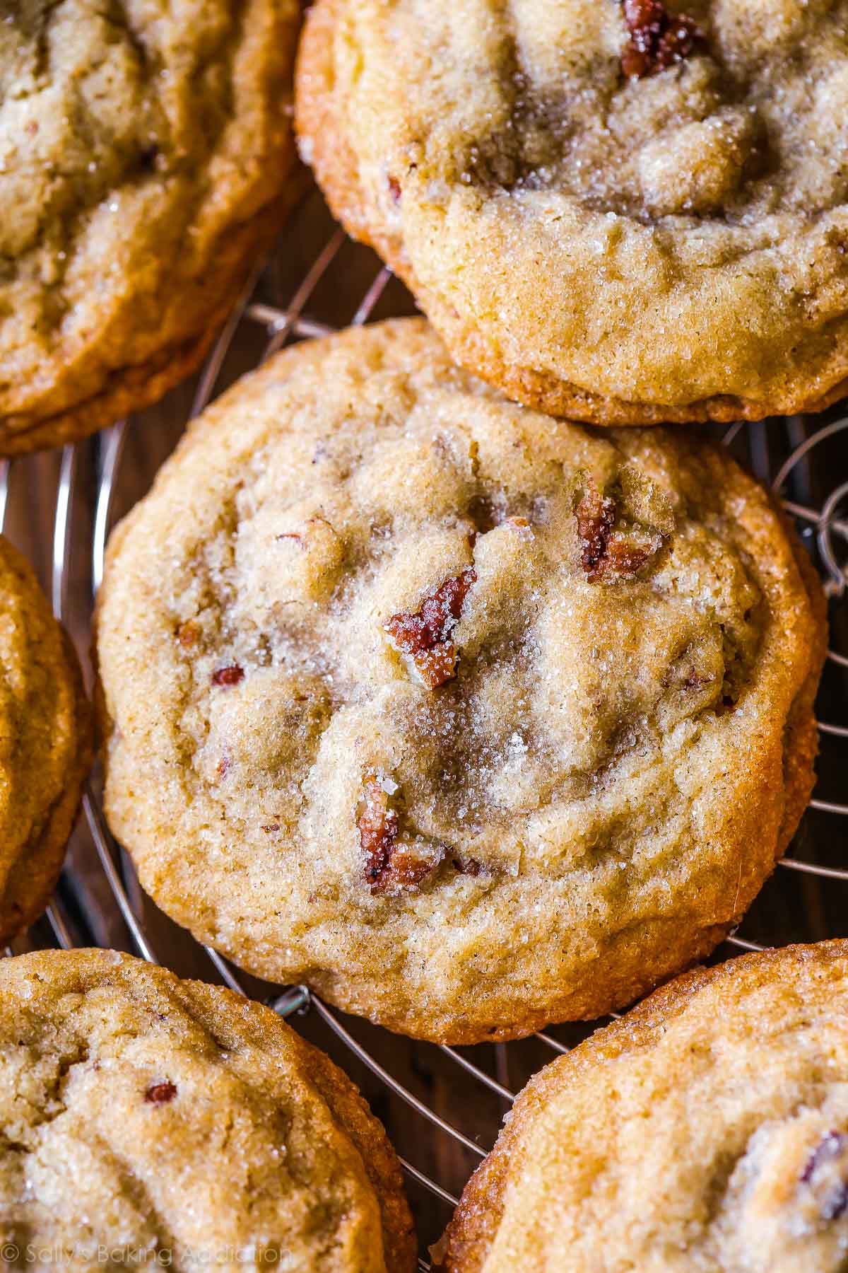 butter pecan cookies on a cooling rack