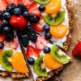 assorted fresh fruit on yogurt-topped no bake tart crust.