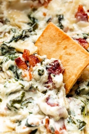 pita chip in bacon spinach dip