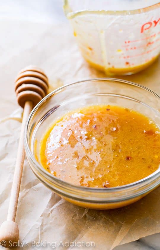 orange sauce in a glass bowl