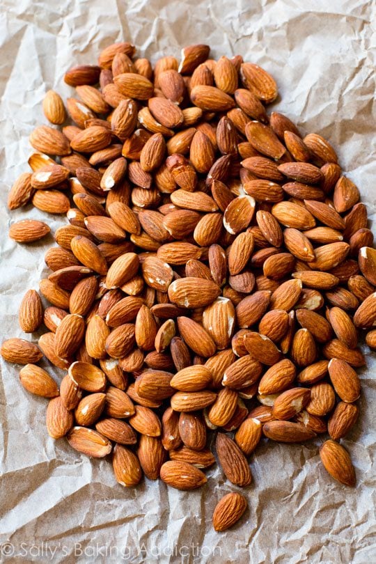 almonds on parchment paper