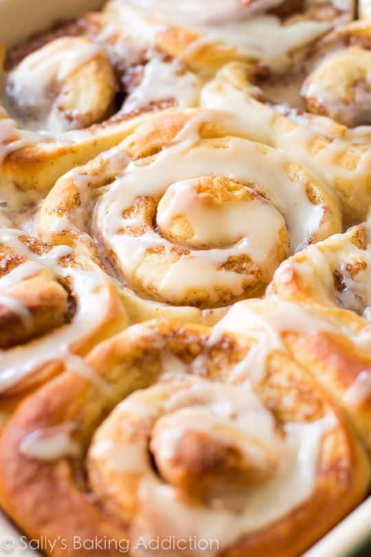 maple cinnamon rolls in a baking dish