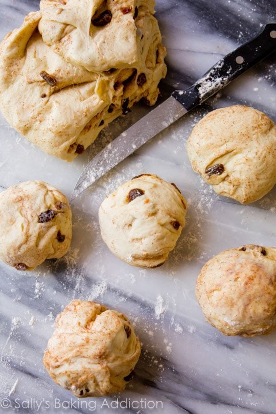 cinnamon raisin bagel dough rolled into individual balls