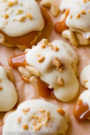 white chocolate caramel cashew clusters