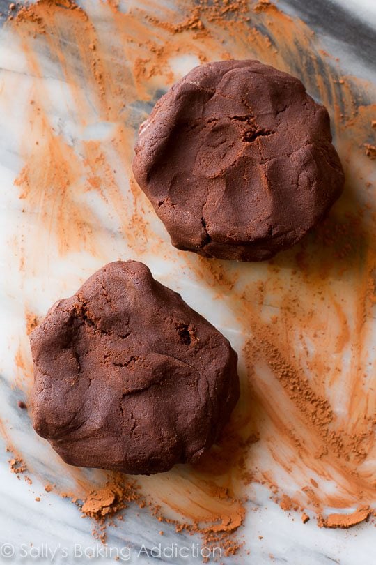 2 discs of chocolate sugar cookie dough