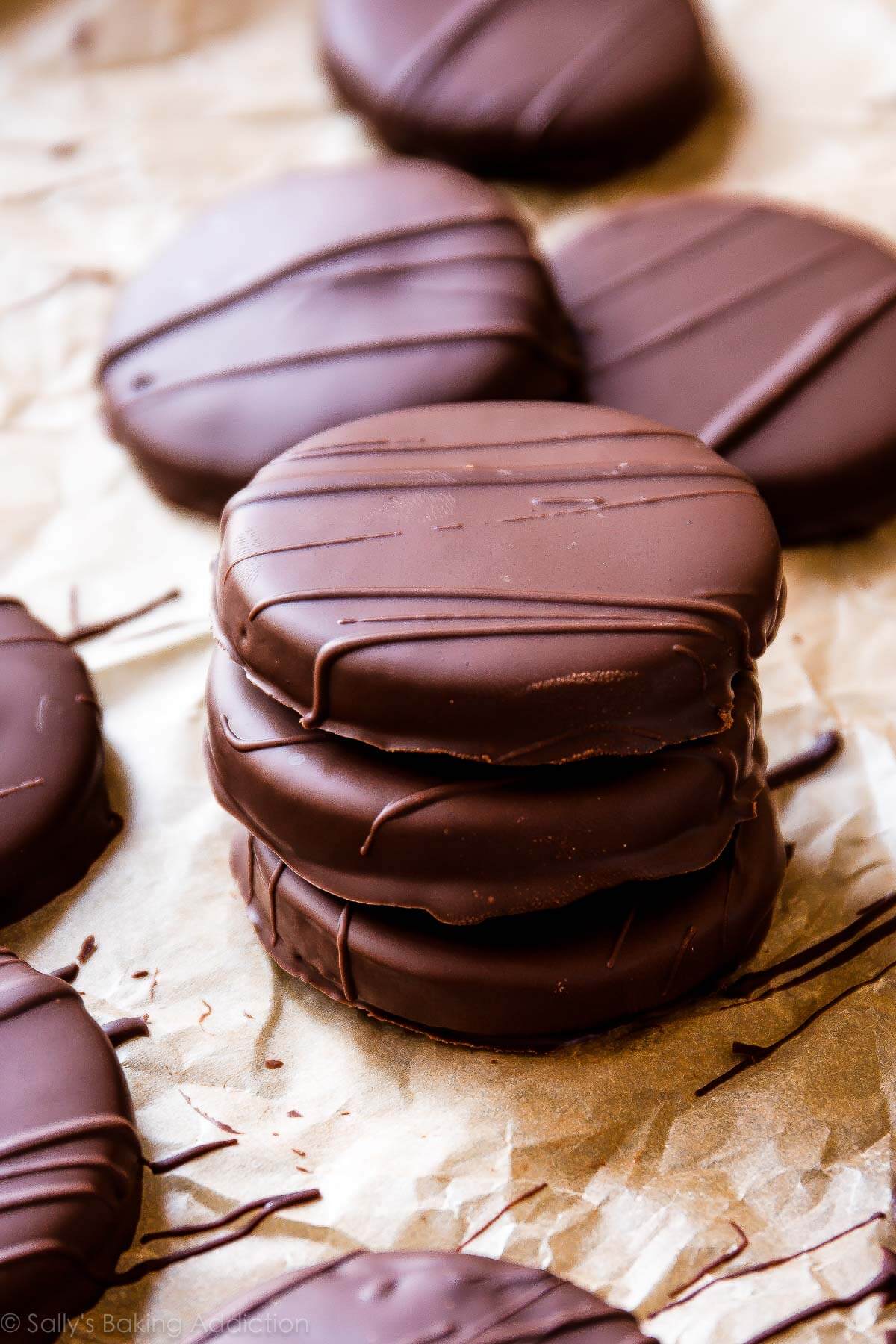 stack of homemade thin mint cookies