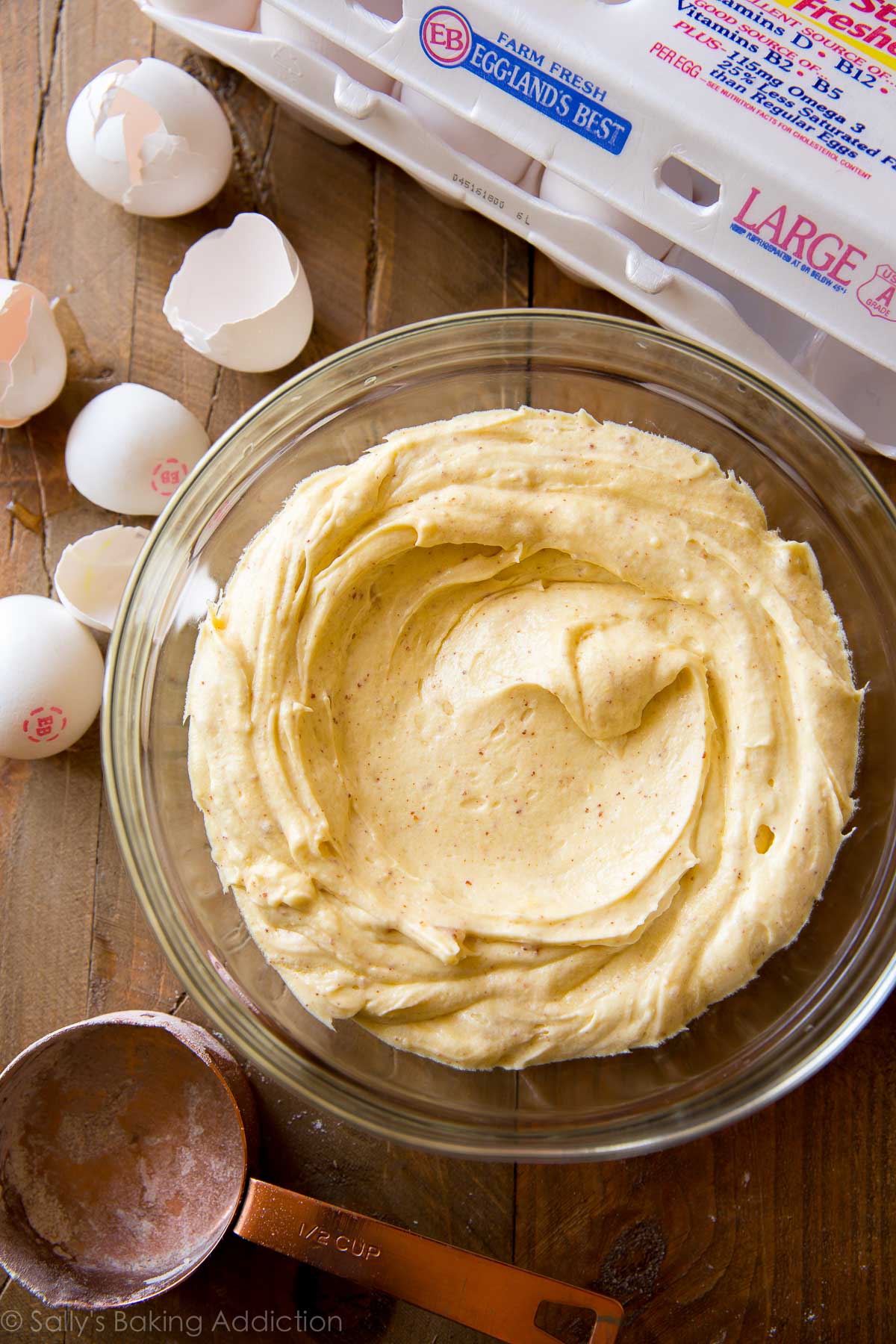 pound cake batter in a glass bowl