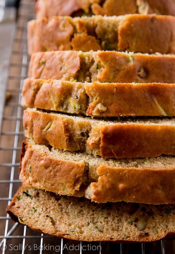 slices of Greek yogurt zucchini bread on a cooling rack