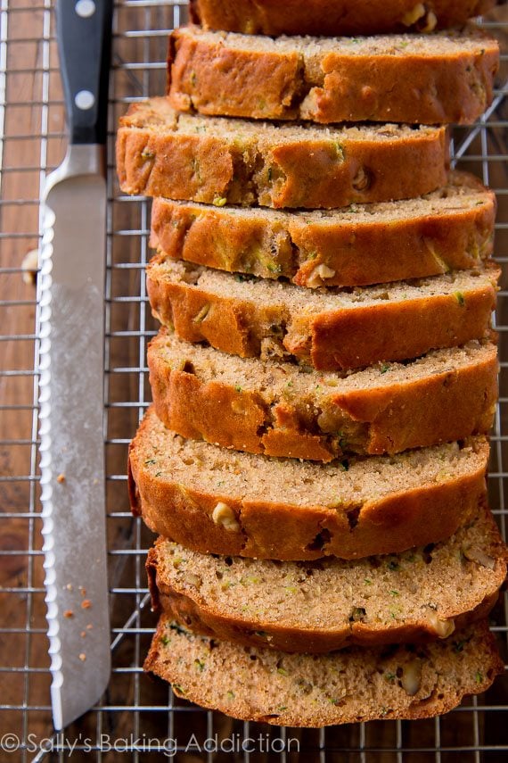 sliced loaf of Greek yogurt zucchini bread