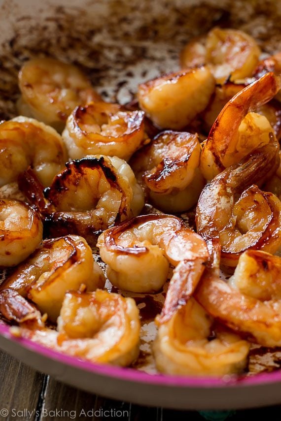 Honey garlic shrimp in a skillet