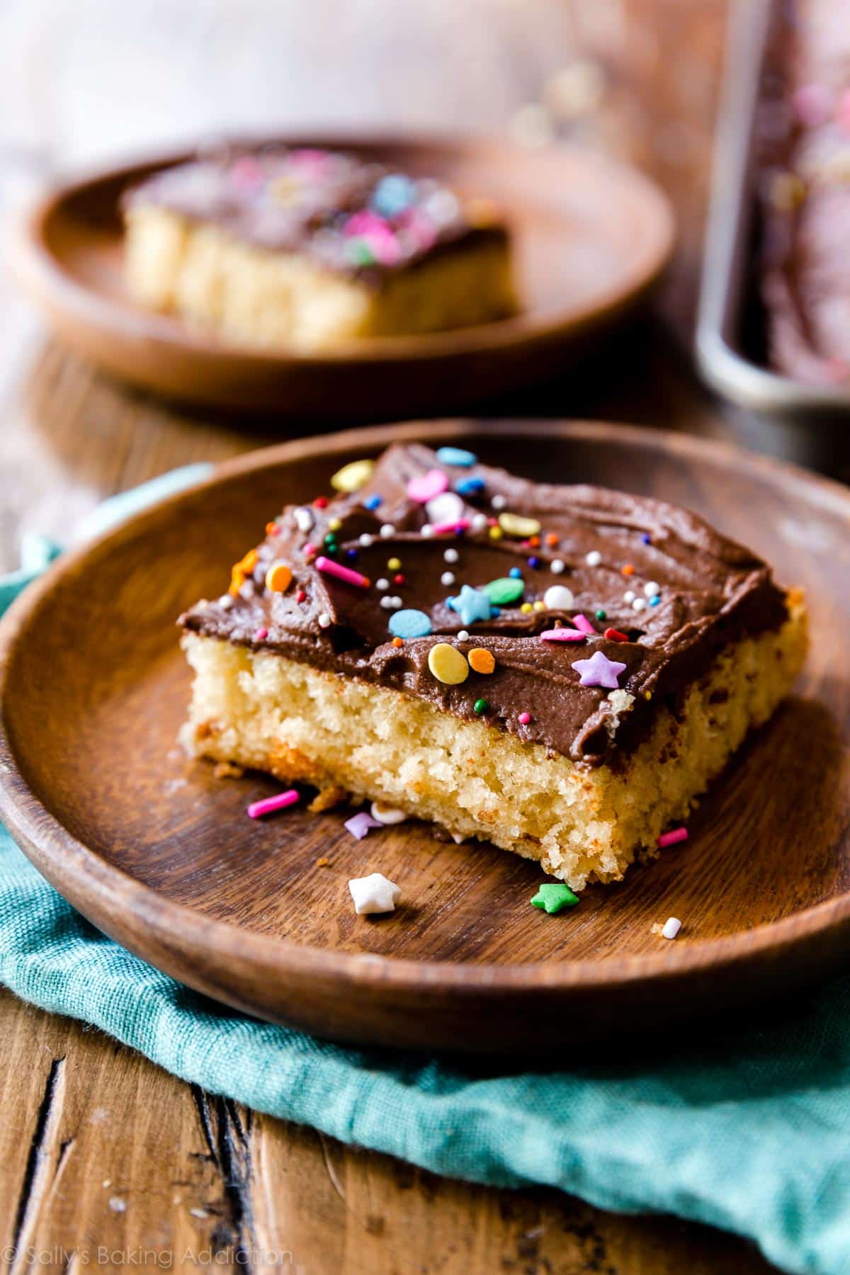 slice of yellow cake from a 12x17 inch sheet pan