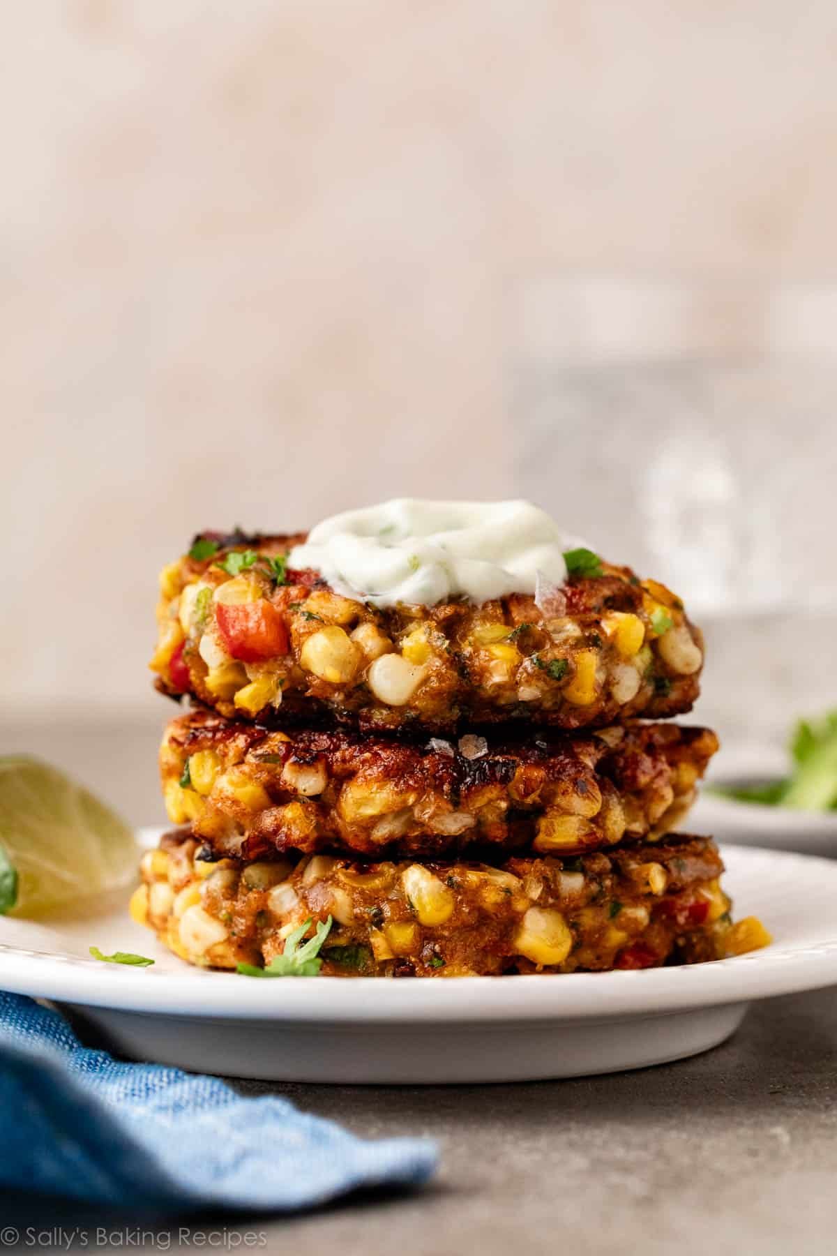 stack of 3 corn fritters.