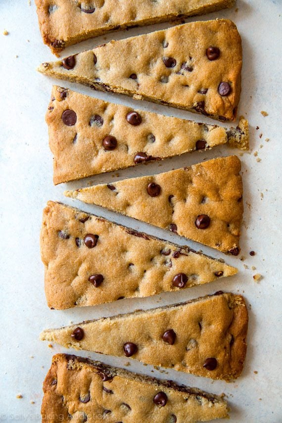 slices of chocolate chip cookie pizza