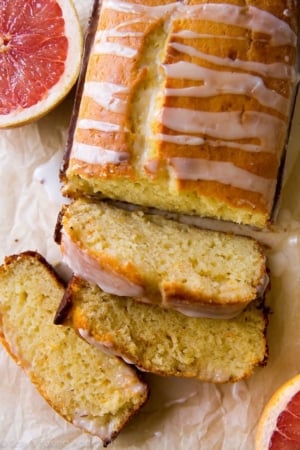 overhead image of grapefruit Greek yogurt cake