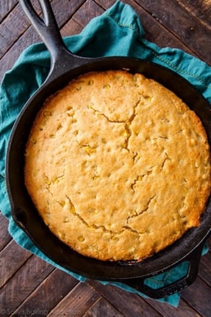 cornbread baked in a skillet