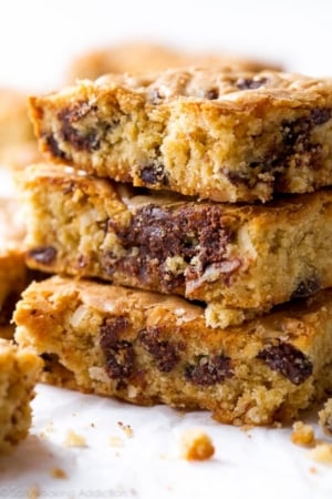 stack of dark chocolate coconut blondies