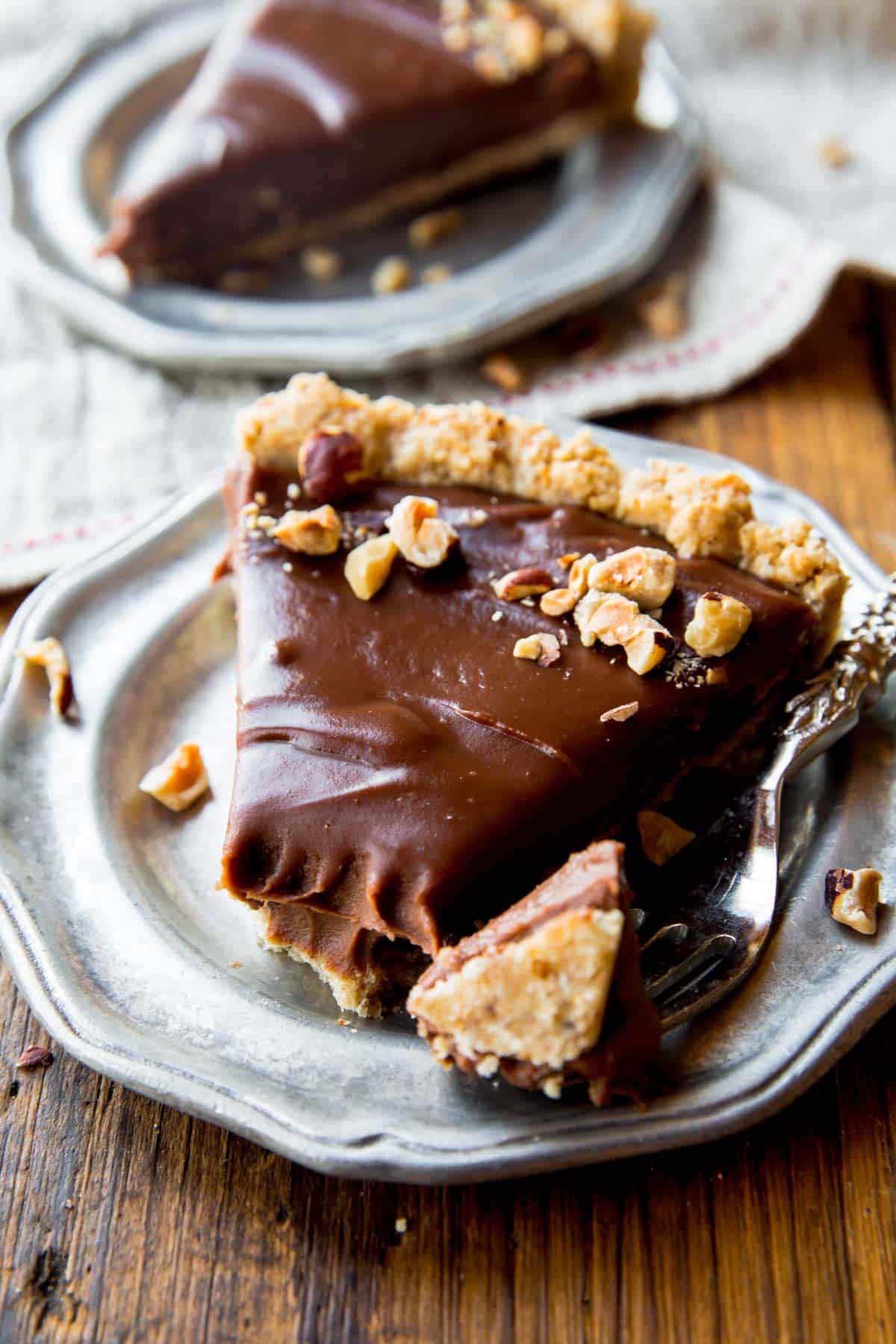 slice of Nutella tart on a silver plate