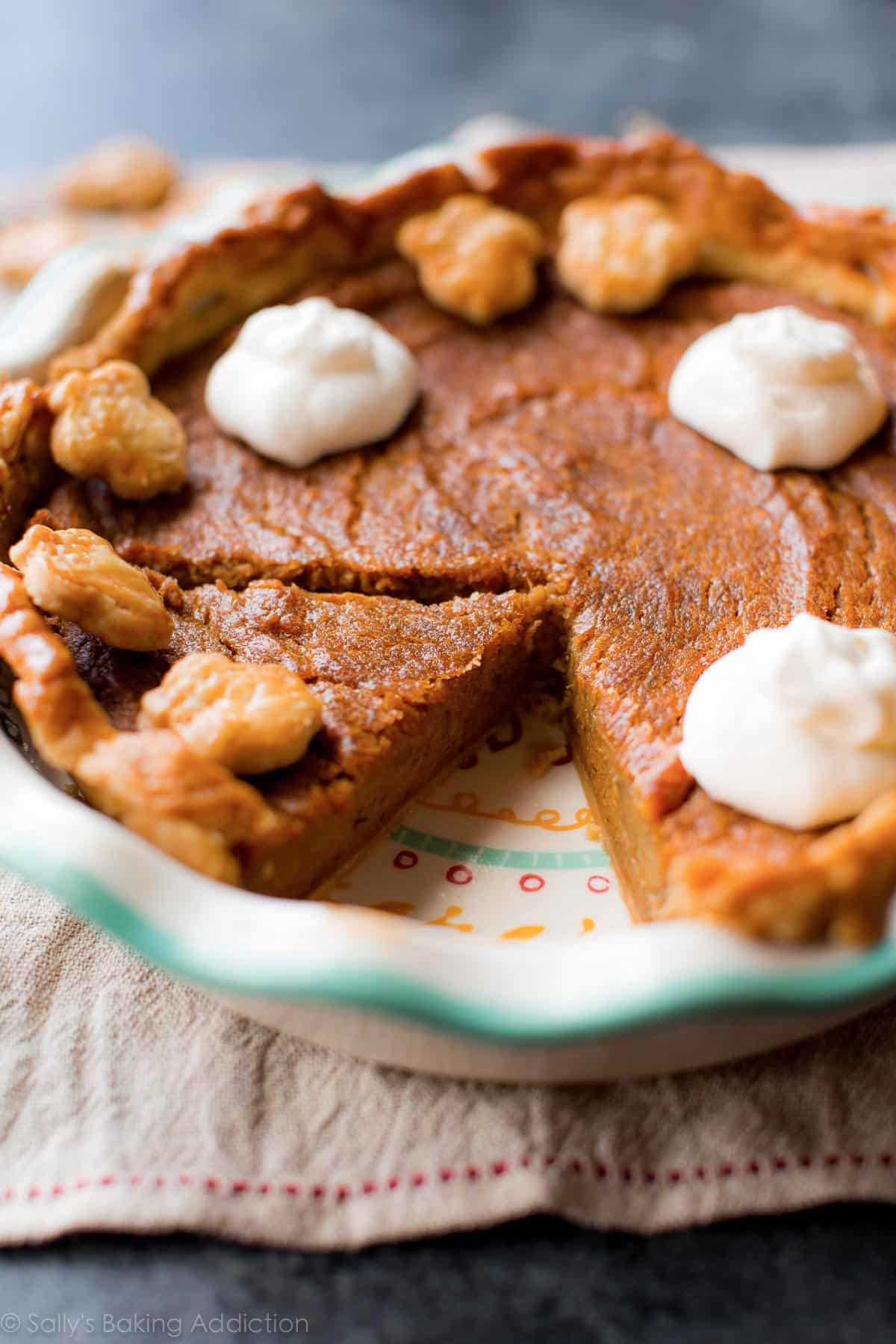 sweet potato pie in ceramic pie dish