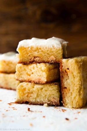 stack of white chocolate brownies