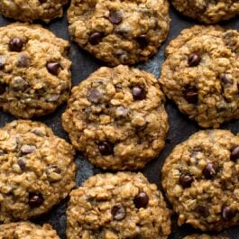 overhead image of oatmeal chocolate chip cookies