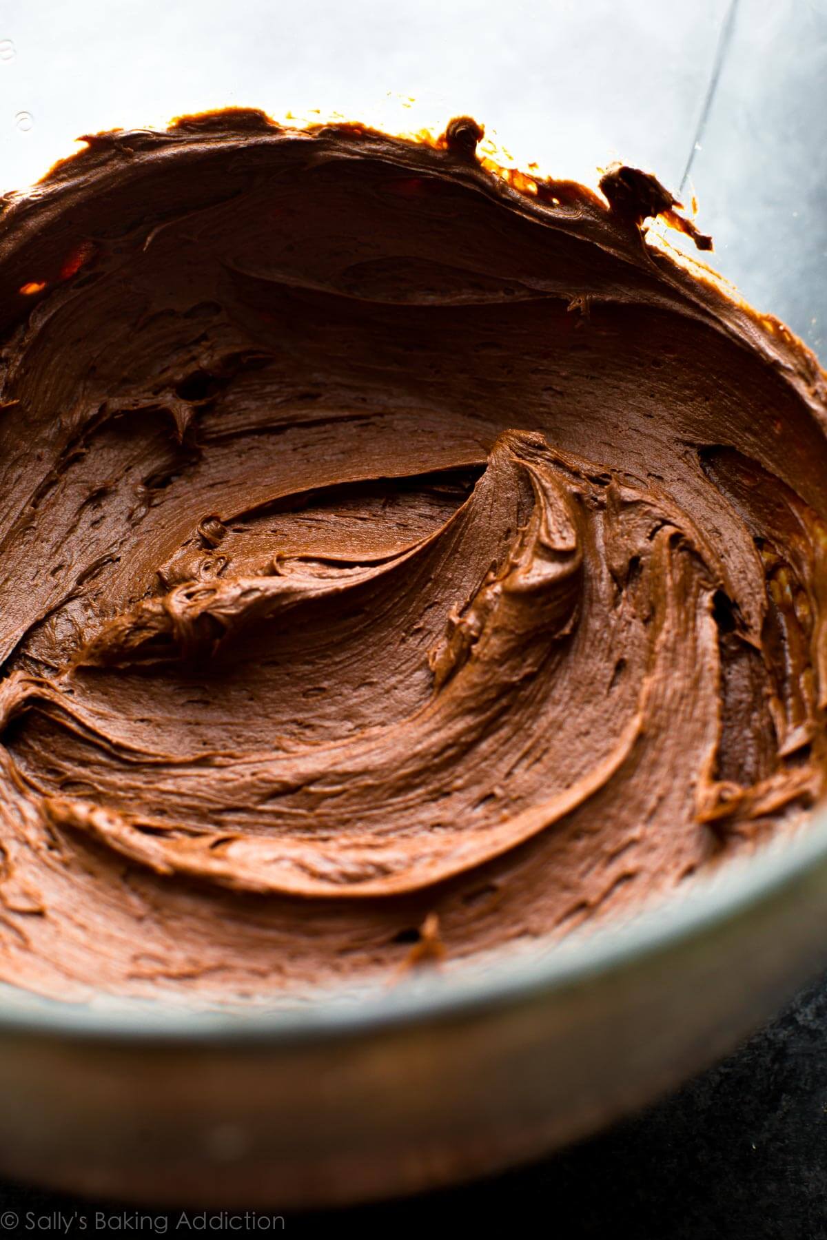 Chocolate buttercream in a bowl