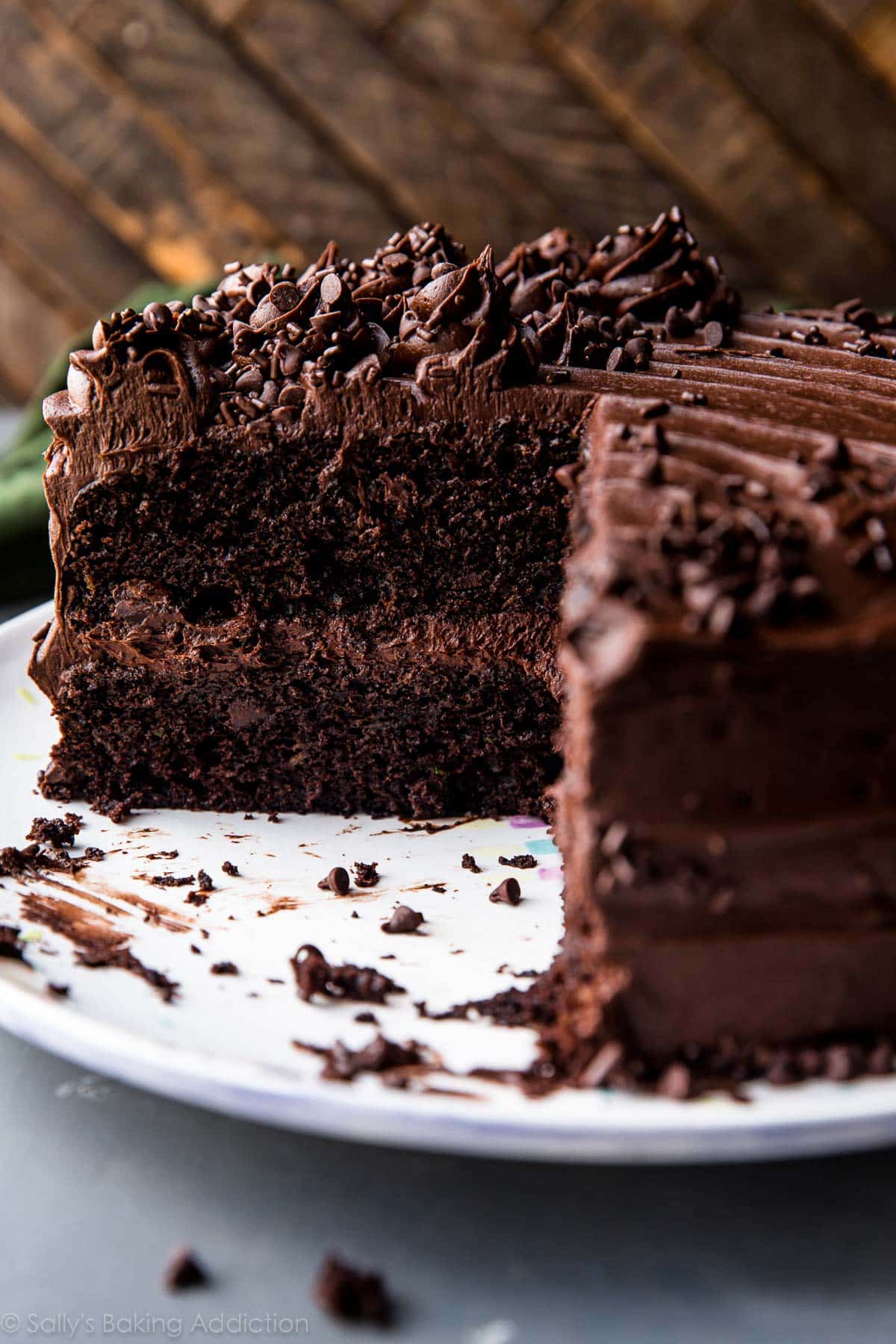 chocolate zucchini cake on a serving plate