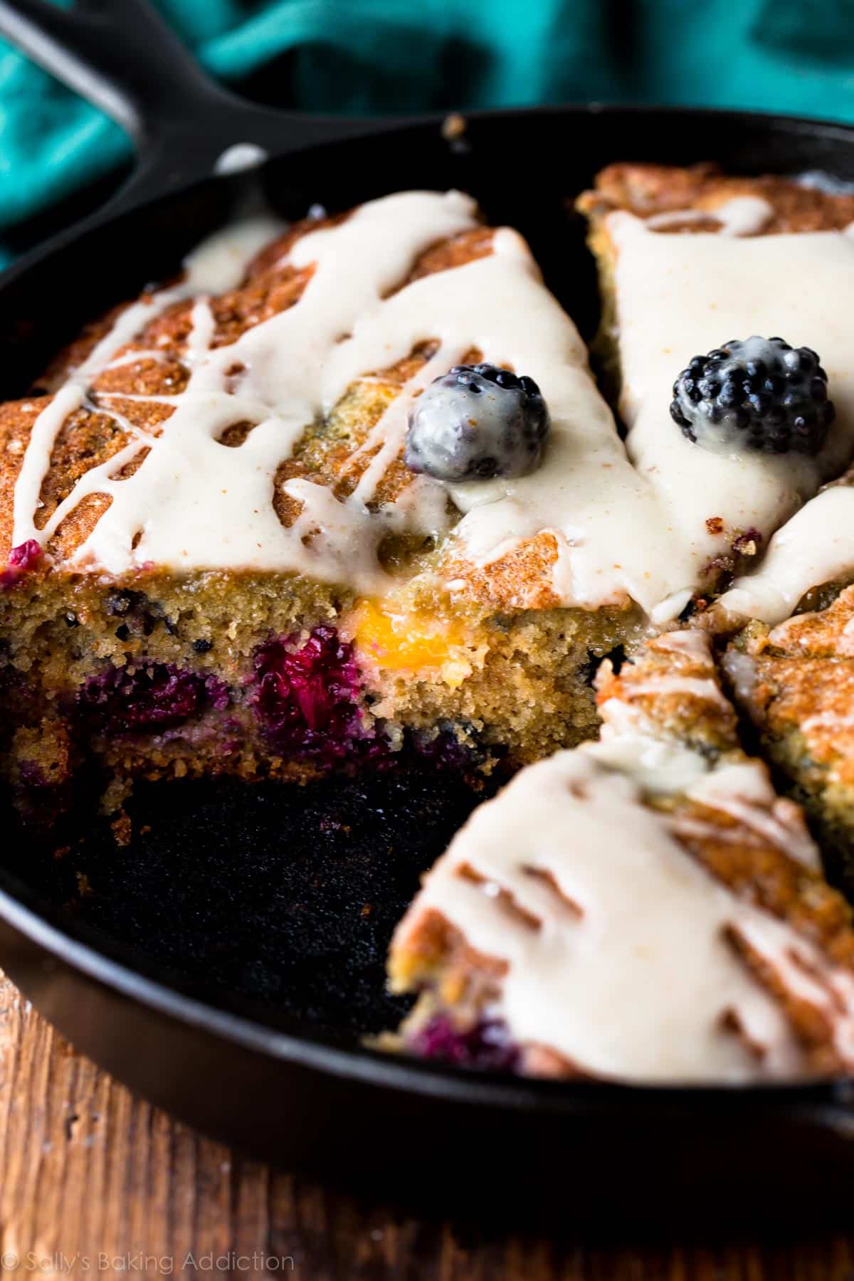 blackberry peach skillet cornmeal cake