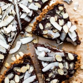 slices of chocolate coconut almond tart