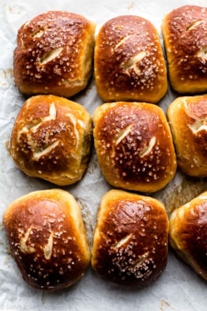 soft pretzel rolls after baking