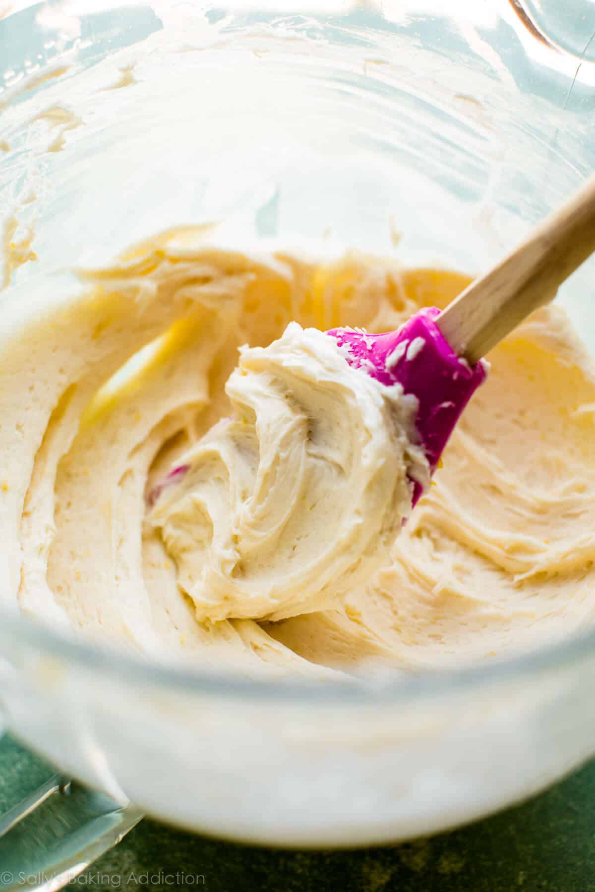 lemon buttercream frosting in a glass bowl