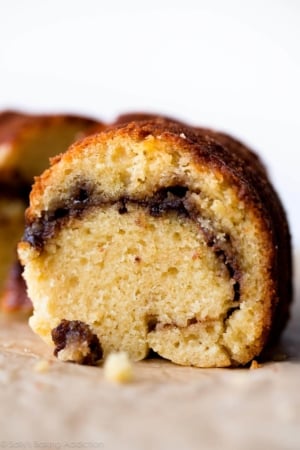 slice of chai cinnamon swirl bundt cake