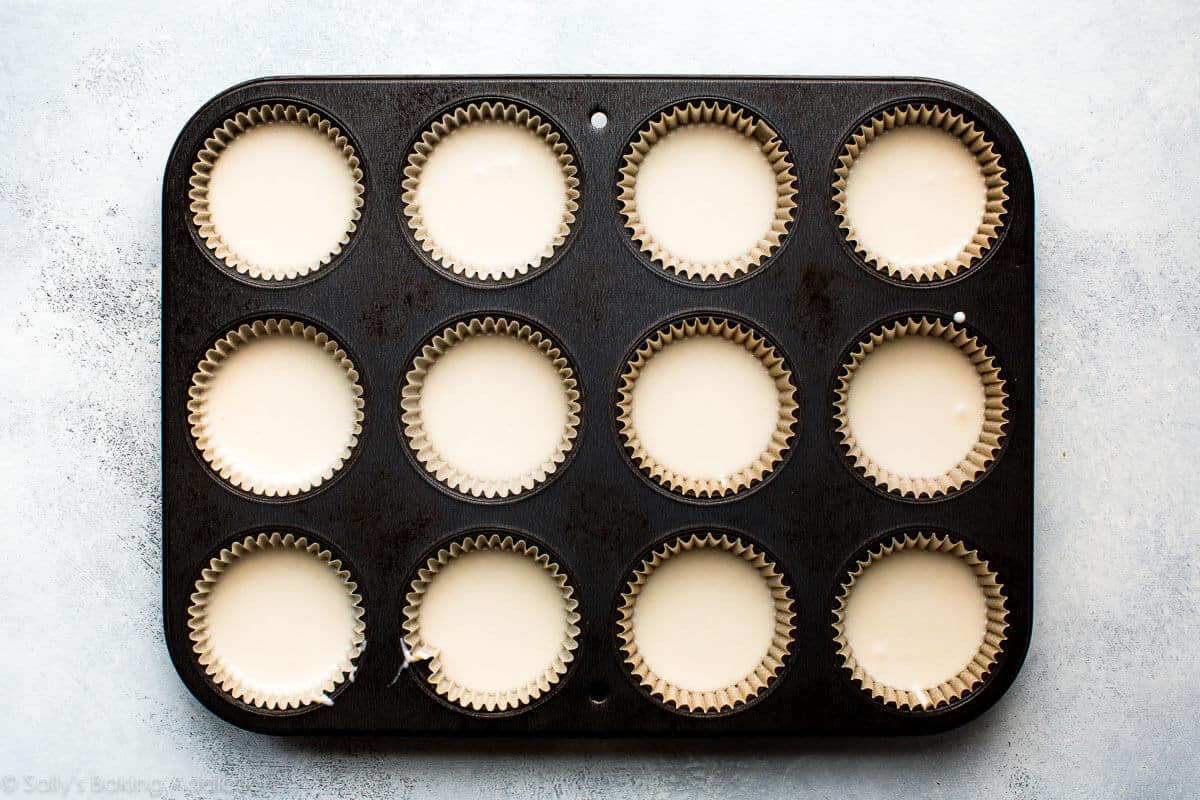 wedding cupcake batter in cupcake pan