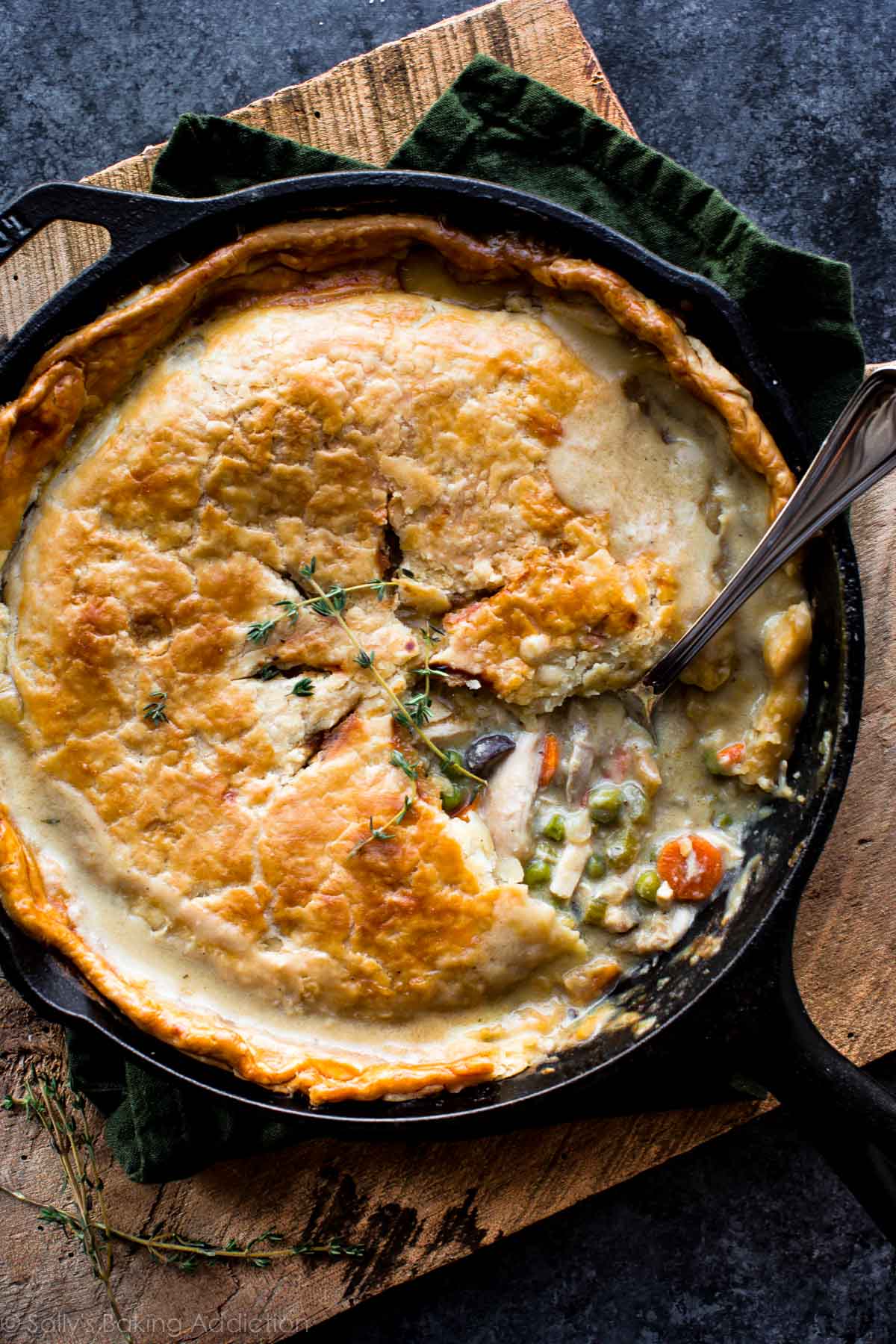 overhead image of skillet pot pie