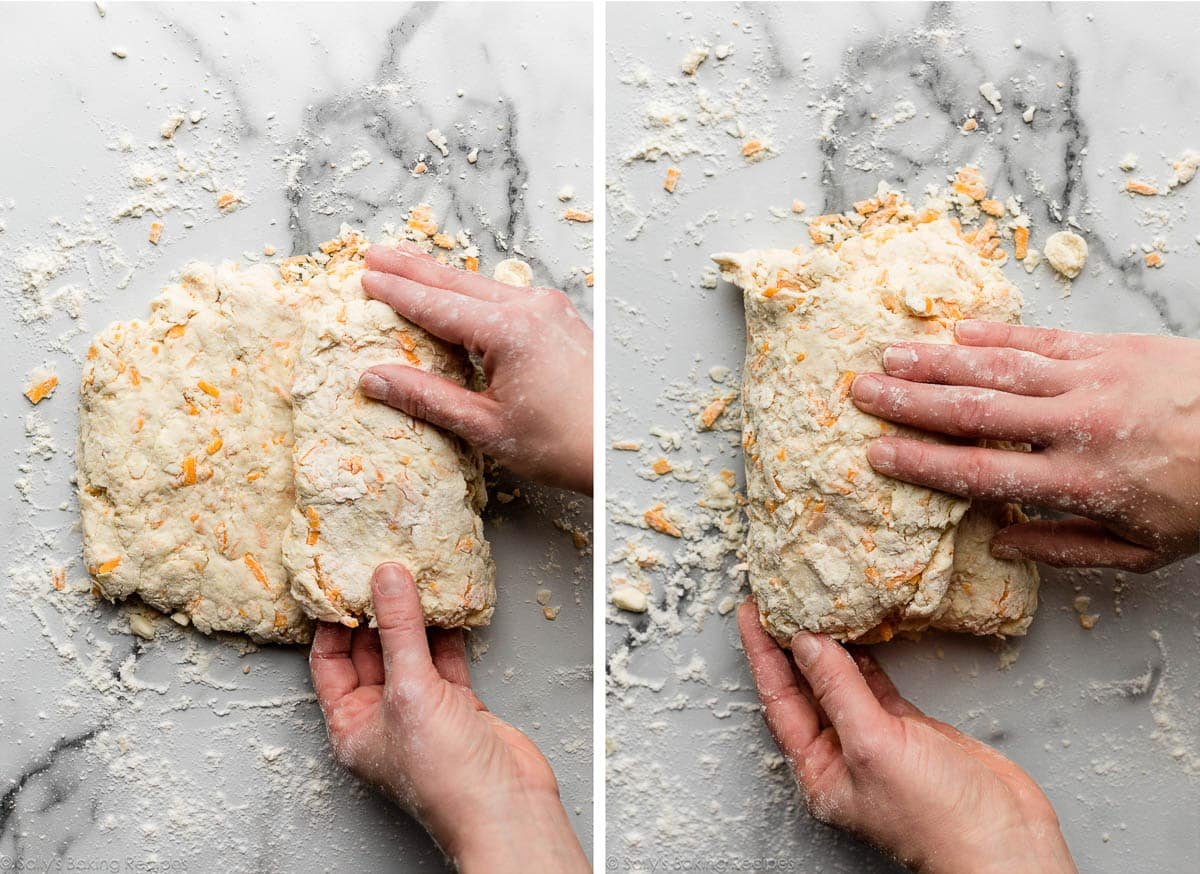 hands folding dough ends towards center.